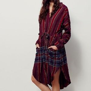 Women's Burgundy Striped & Plaid Shirtdress